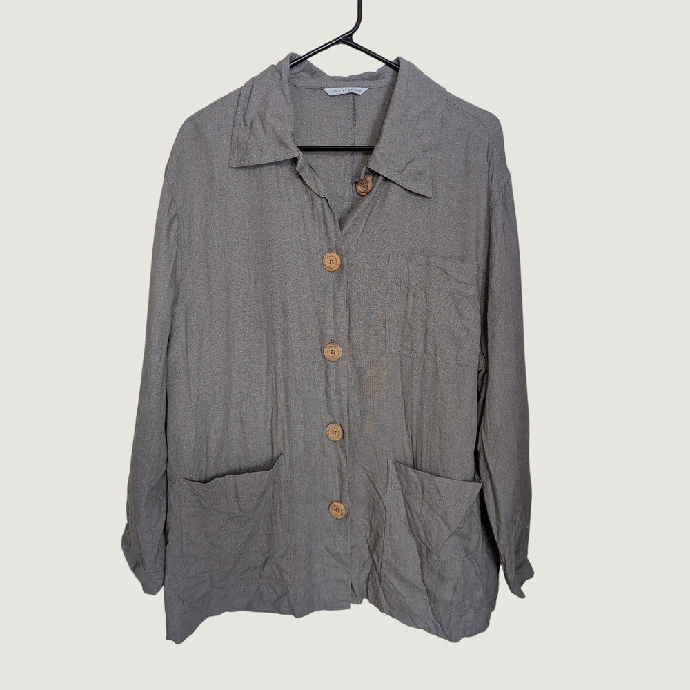 Linenfox Bill Heavy Linen Utility Jacket Grey Oversized Chore Jacket Size S-M